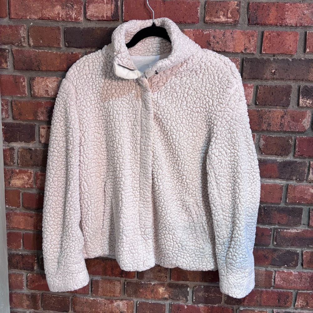 Thread & Supply womens sherpa teddy bear cozy warm zip up jacket ivory S
